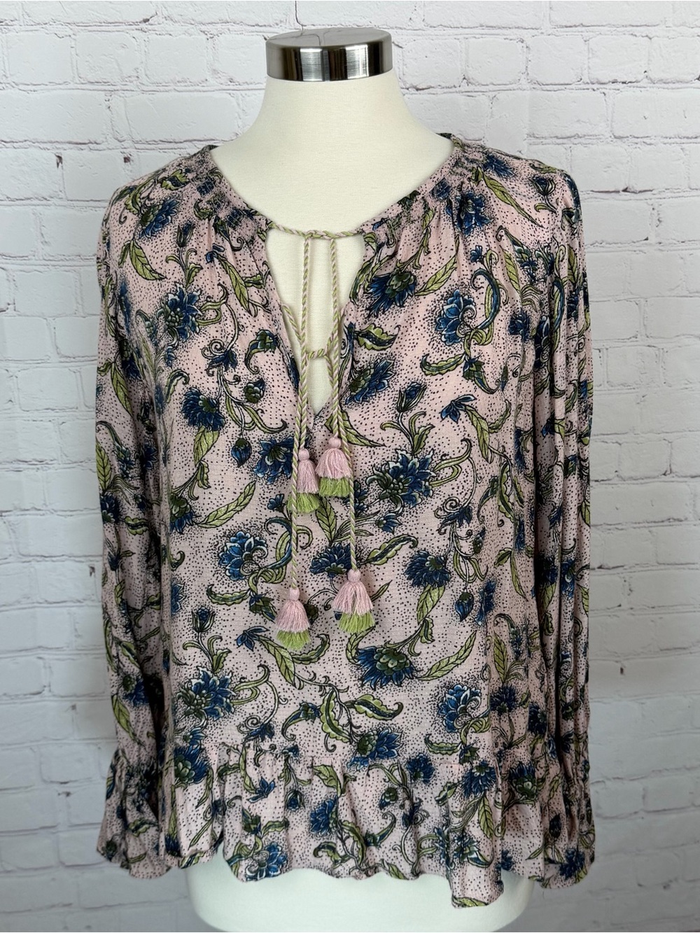 Jessica Simpson Floral Tassel Tie Peasant Blouse - Pink, Whimsigoth, romantic